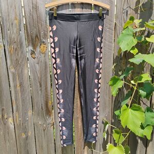 GearBunch Leggings Womens Medium Black Lace Up Printed Illusion Stretch Athletic